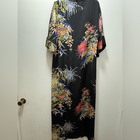 Zara Black Floral V-Neck Kaftan Maxi Dress Small - Picture 10 of 10